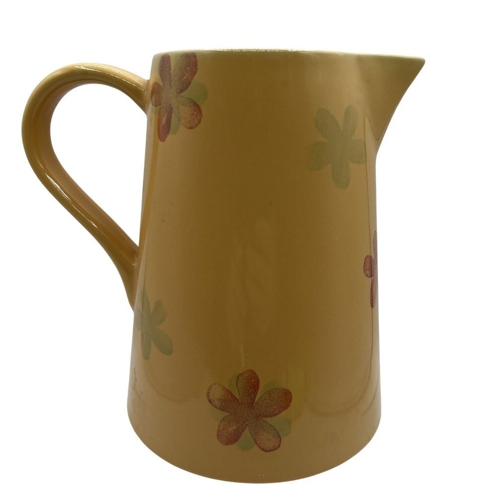 Vintage RARE Liddy Yellow Ceramic Retro Pitcher Floral Artist Signed Collectable